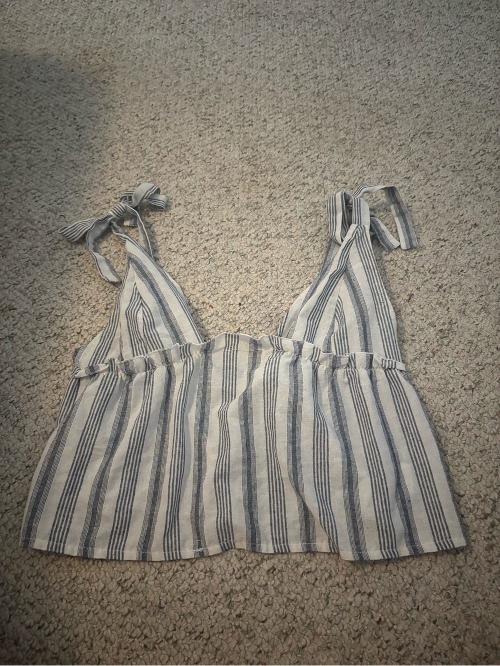 SHEIN White and Blue Striped Tie-Shoulder Crop Top